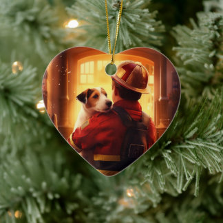 Jack Russell Terrier Feuerwehrmann, Welpe, Hundeli Keramik Ornament