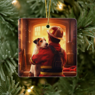 Jack Russell Terrier Feuerwehrmann, Welpe, Hundeli Keramikornament