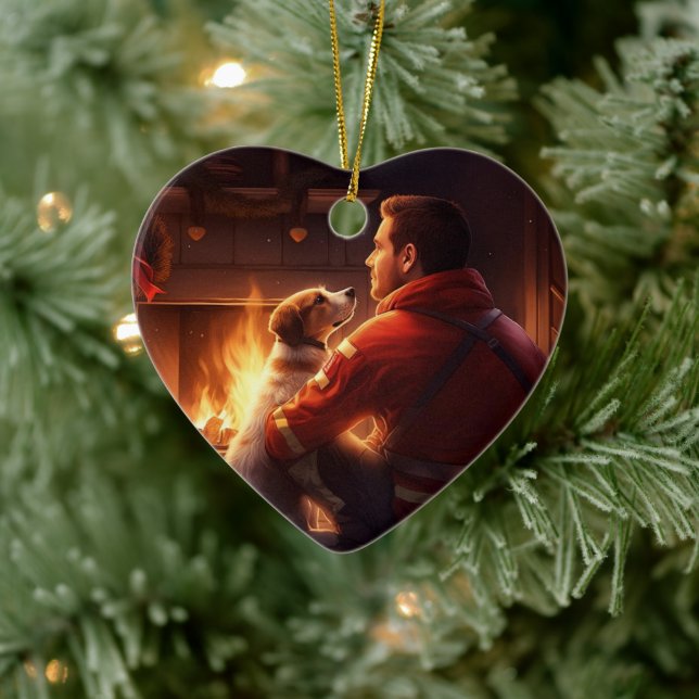 Jack Russell Terrier Fireman, Puppy, Pet Dog Lover Keramik Ornament (Baum)