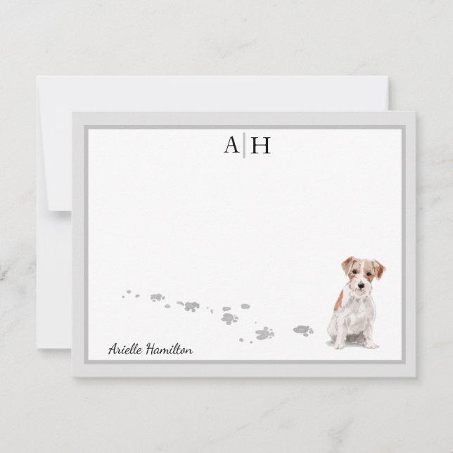 Jack Russell Terrier Gray Border Monogram Mitteilungskarte (Vorderseite)