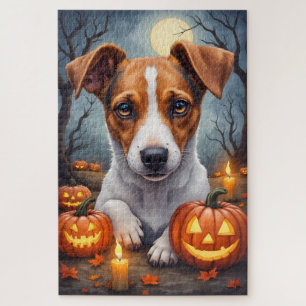 Jack Russell Terrier Halloween-Porträt mit Grusela Puzzle