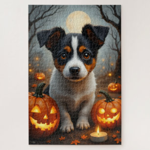 Jack Russell Terrier Halloween-Porträt mit Grusela Puzzle