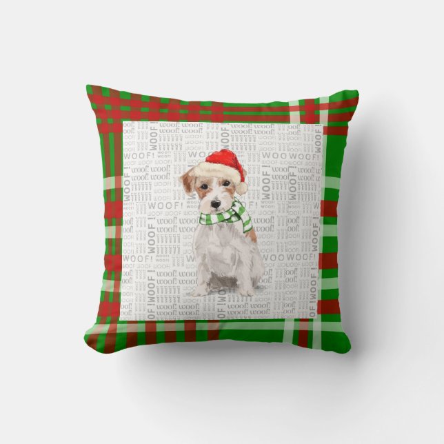 Jack Russell Terrier Holiday Karierter Weihnachtsh Kissen (Vorderseite)