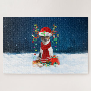 Jack Russell Terrier Hund mit Weihnachtsgeschenken Puzzle
