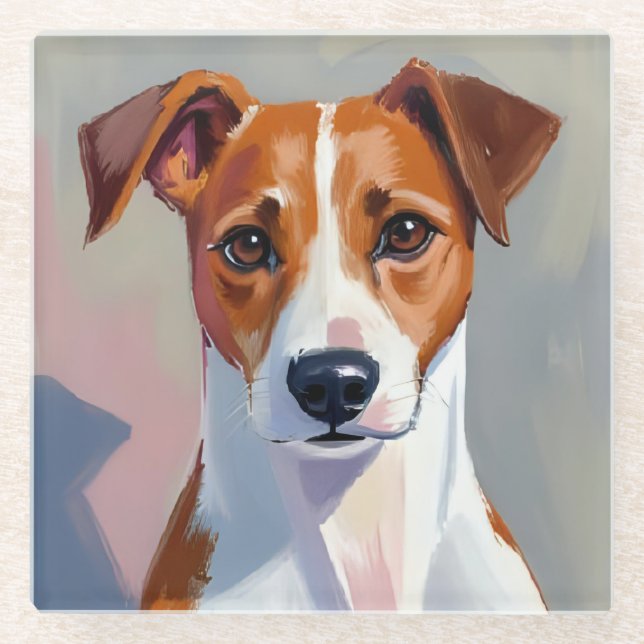 Jack Russell Terrier | Hunde Gemälde Haustier Glasuntersetzer (Vorderseite)