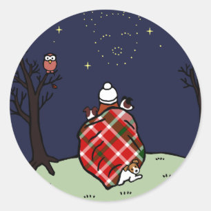 Jack-Russell-Terrier-Mama und Starry Himmel Runder Aufkleber
