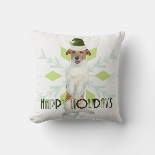 Jack Russell Terrier Mit Monogramm Weihnachten Kissen (Vorderseite)