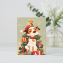 Jack Russell Terrier mit Weihnachtsbaum und Gesche
