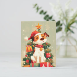 Jack Russell Terrier mit Weihnachtsbaum und Gesche Feiertagspostkarte