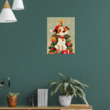 Jack Russell Terrier mit Weihnachtsbaum und Gesche