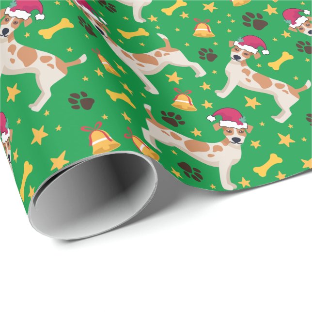 Jack Russell Terrier mit Weihnachtsmannmütze Weihn Geschenkpapier (Rolleneckpunkt)