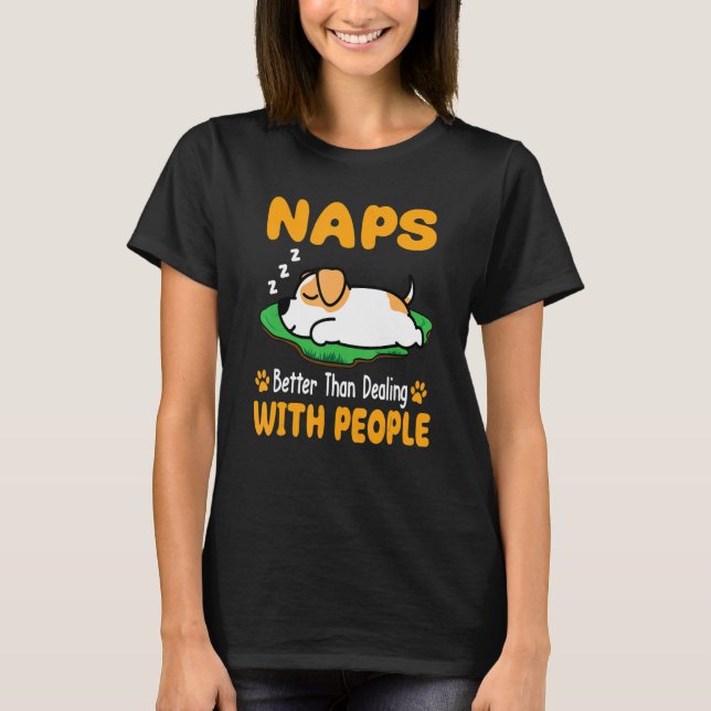 Jack Russell Terrier Nickerchen besser als mit T-Shirt (Vorderseite)
