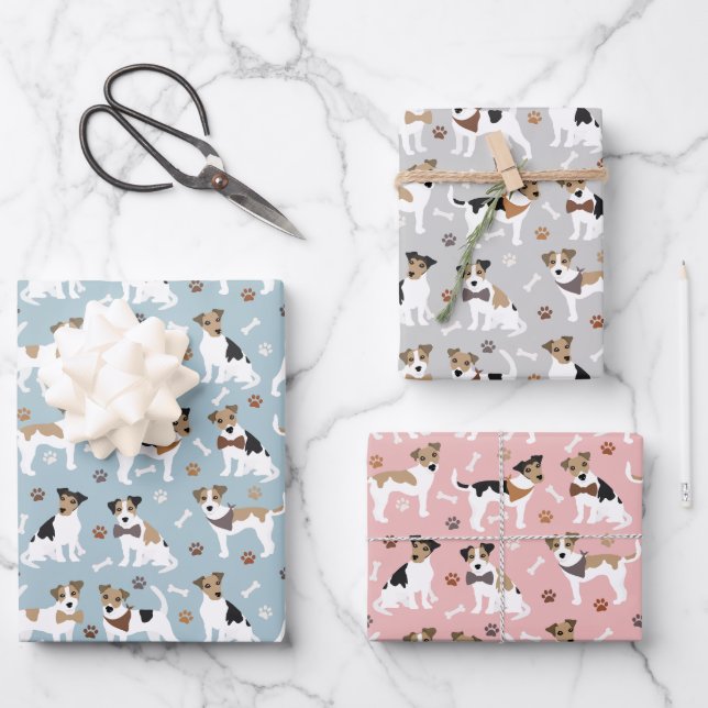 Jack Russell Terrier Paws and Bones Geschenkpapier Set (Vorderseite)