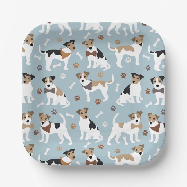 Jack Russell Terrier Paws and Bones Pappteller (Vorderseite)
