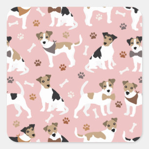 Jack Russell Terrier Paws and Bones Square Sticker