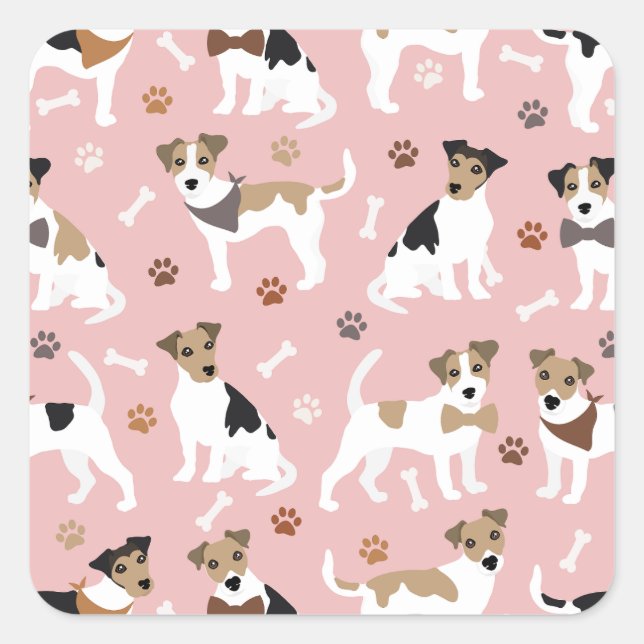Jack Russell Terrier Paws and Bones Square Sticker (Vorderseite)
