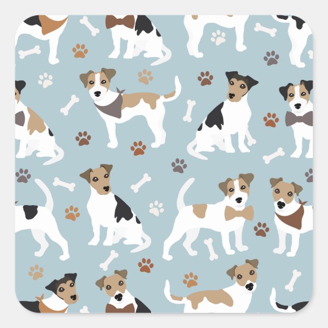 Jack Russell Terrier Paws and Bones Square Sticker (Vorderseite)