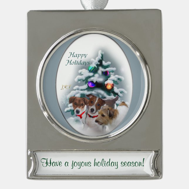 Jack Russell Terrier Personalisiert Weihnachten Banner-Ornament Silber (Vorderseite)