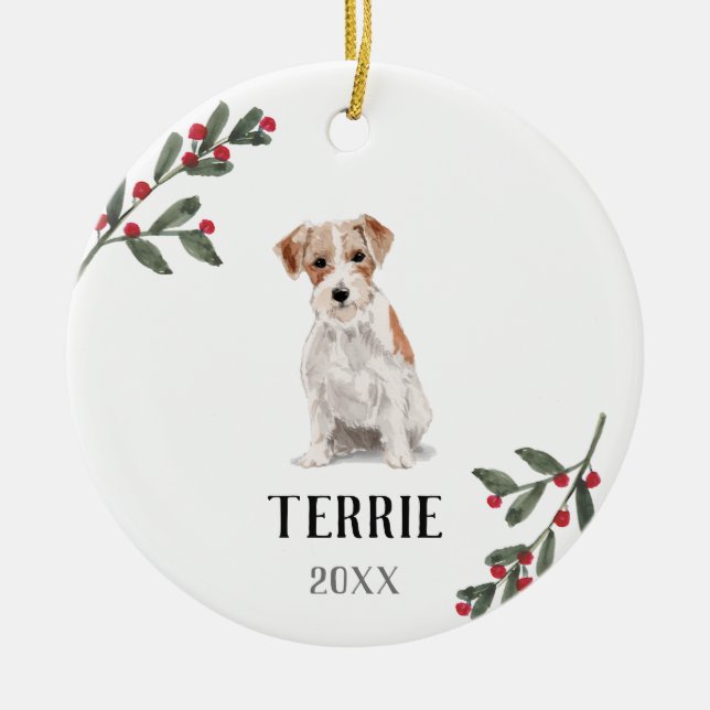 Jack Russell Terrier Personalisierter Weihnachtshu Keramik Ornament (Vorne)