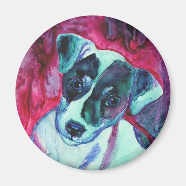 Jack Russell Terrier Pup Round Magnet - "Julep" (Vorne)