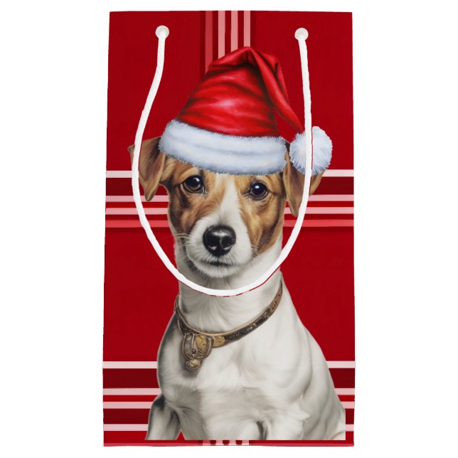 Jack Russell Terrier Red Holiday Kariert Weihnacht Kleine Geschenktüte (Vorderseite)