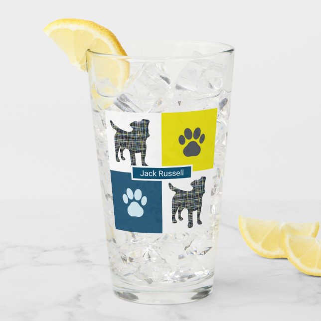 Jack Russell Terrier Silhouette Dog & Paw Y&B Grid Glas (Vorderseite Ice)