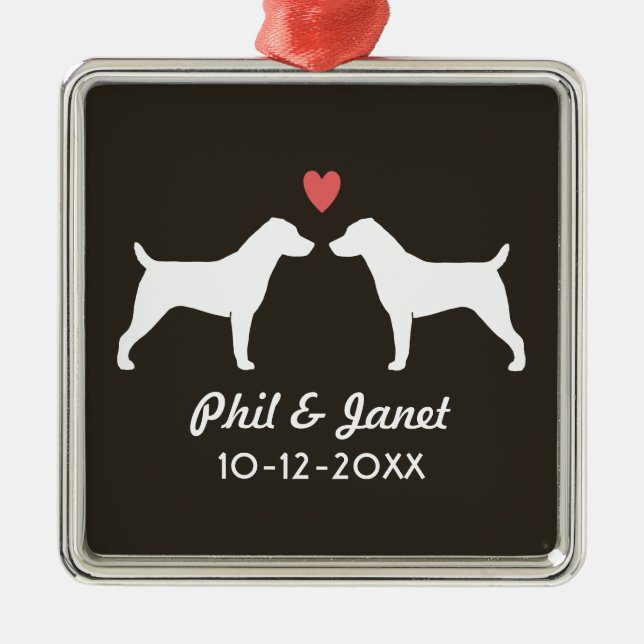 Jack Russell Terrier Silhouetten Hogs Couple Ornament Aus Metall (Vorne)