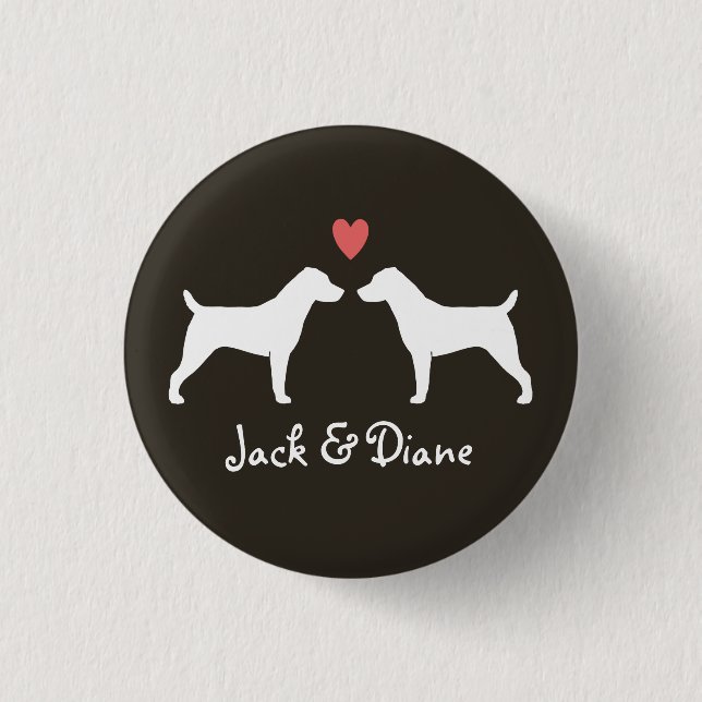 Jack-Russell-Terrier-Silhouetten mit Herzen Button (Vorderseite)