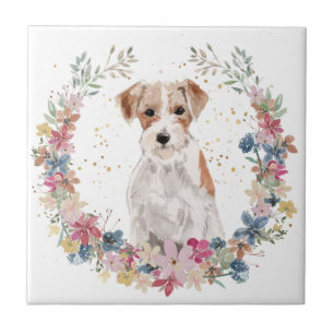 Jack Russell Terrier Spring Flowers Wreath Fliese