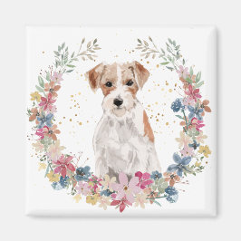 Jack Russell Terrier Spring Flowers Wreath Magnet