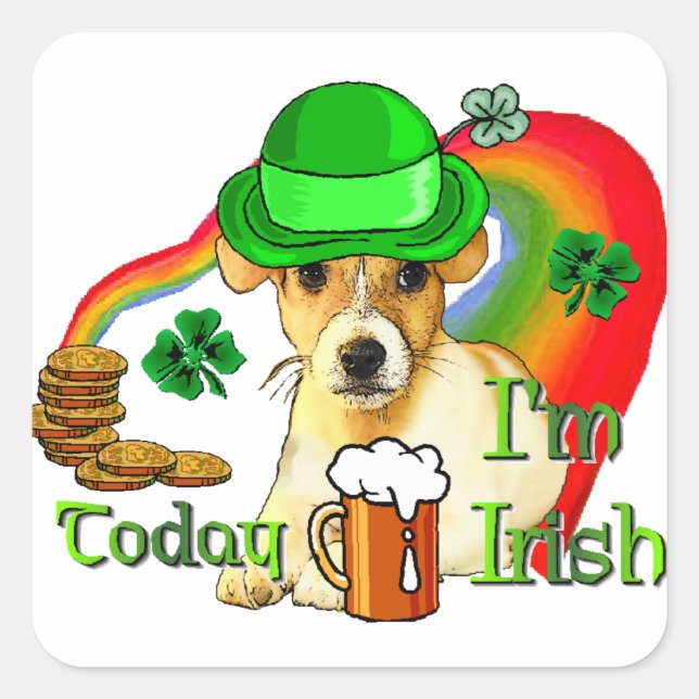 Jack Russell Terrier St Patricks Quadratischer Aufkleber (Vorderseite)