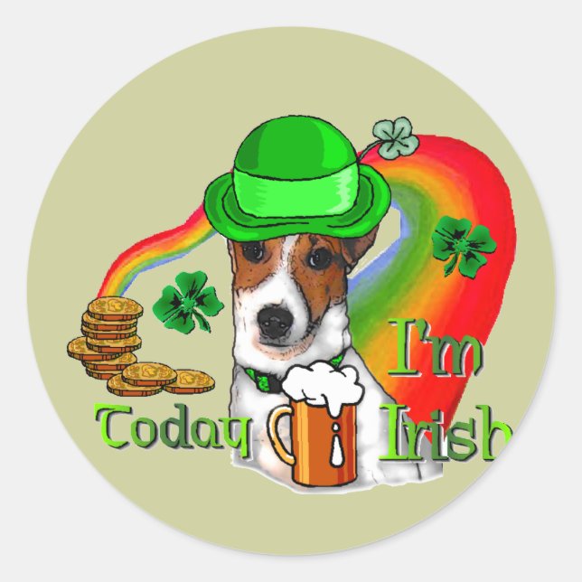 Jack Russell Terrier St Pats Runder Aufkleber (Vorderseite)