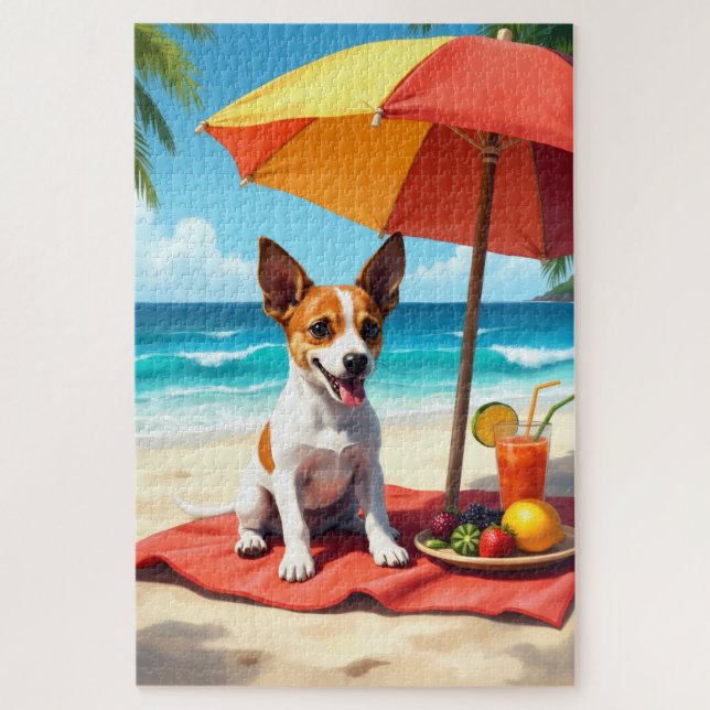 Jack Russell Terrier Strand Szene Puzzle (Vertikal)