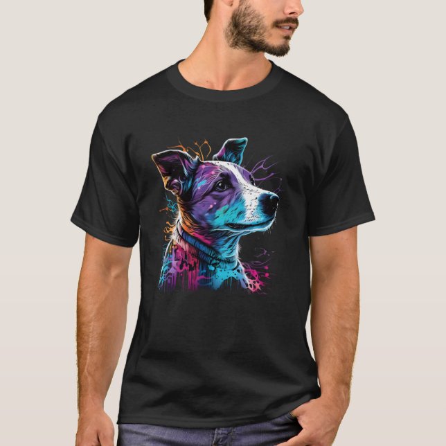 Jack Russell Terrier Synthwave T-Shirt (Vorderseite)