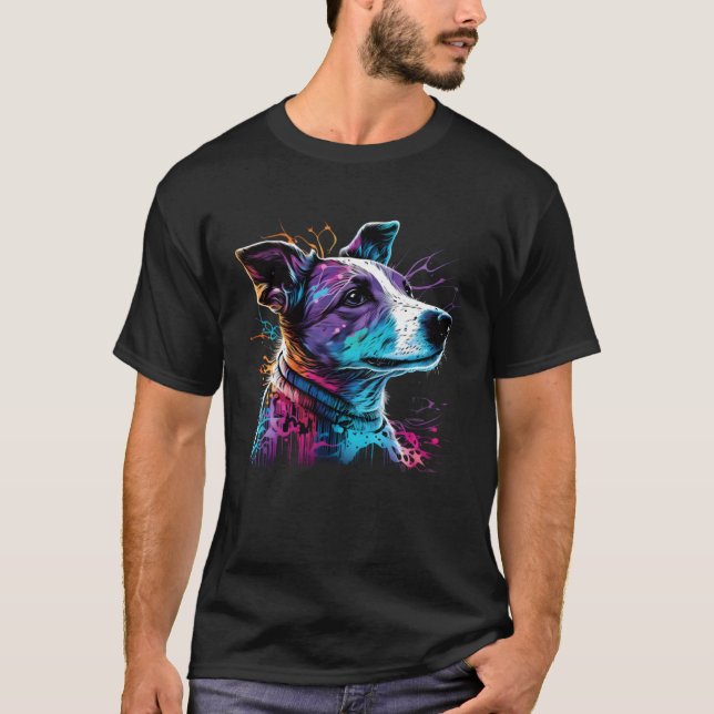 Jack Russell Terrier Synthwave T-Shirt (Vorderseite)