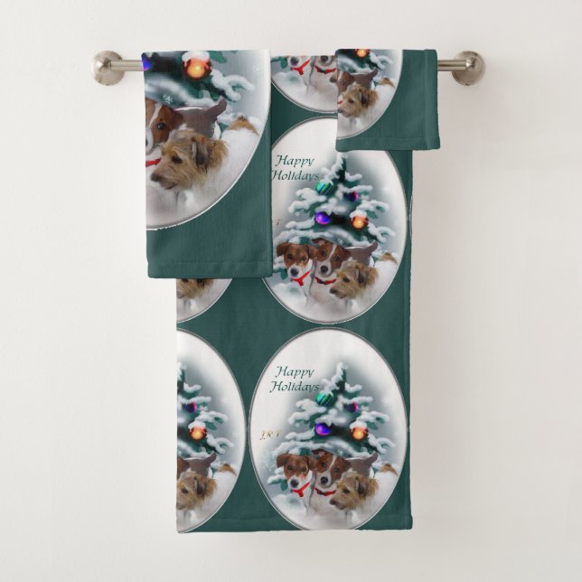 Jack Russell Terrier Trio Weihnachten Badhandtuch Set (Insitu)