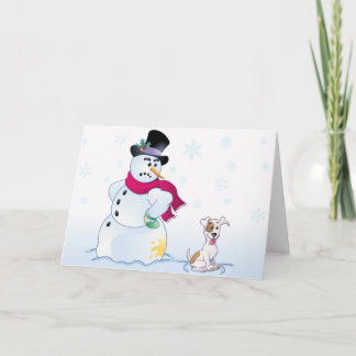 Jack-Russell Terrier und Snowman Feiertagskarte