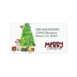 Jack Russell Terrier und Weihnachtsbaumlabel Adressaufkleber