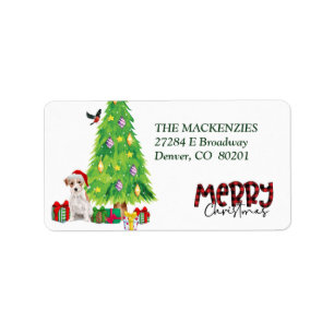 Jack Russell Terrier und Weihnachtsbaumlabel Adressaufkleber
