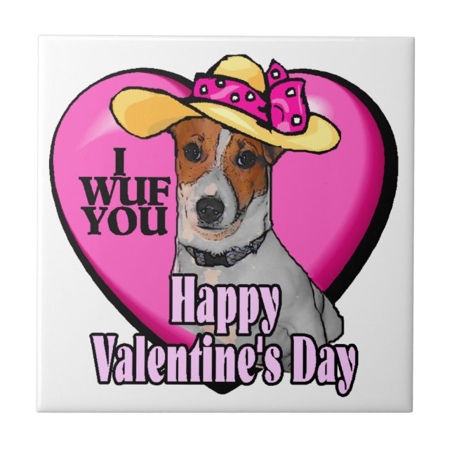 Jack Russell Terrier Valentine's Day Fliese (Vorderseite)