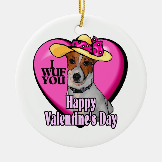 Jack Russell Terrier Valentine's Day Keramikornament (Vorne)