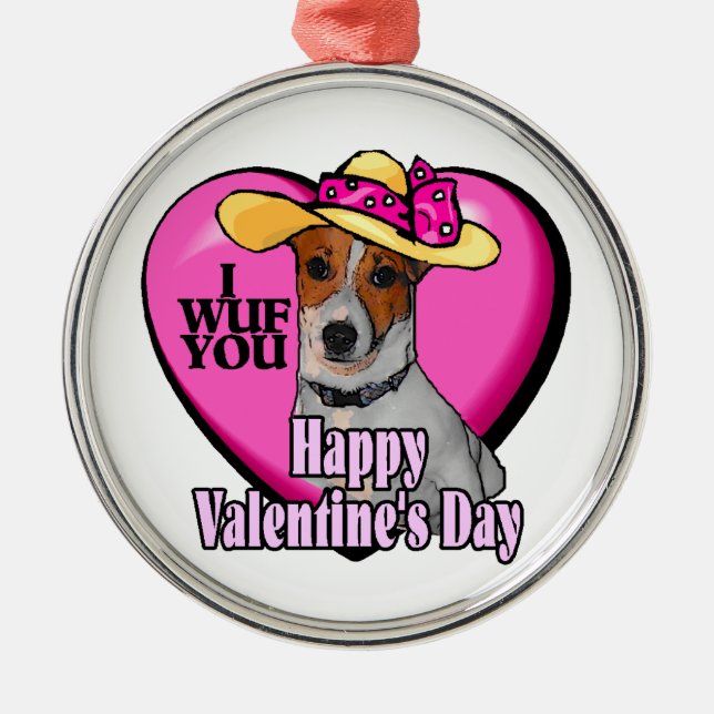 Jack Russell Terrier Valentine's Day Silbernes Ornament (Vorne)