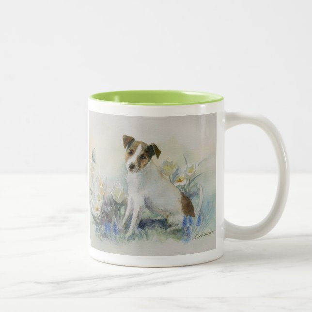 Jack Russell Terrier Watercolor Dog Painting Zweifarbige Tasse (Rechts)