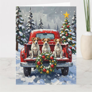 Jack Russell Terrier Weihnachten Rotes Lastwagen F Karte