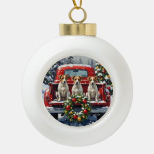 Jack Russell Terrier Weihnachten Rotes Lastwagen F Keramik Kugel-Ornament