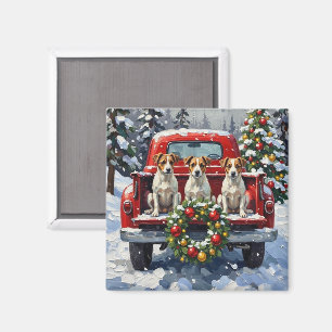 Jack Russell Terrier Weihnachten Rotes Lastwagen F Magnet