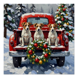 Jack Russell Terrier Weihnachten Rotes Lastwagen F Poster