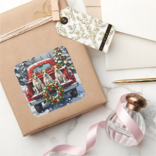 Jack Russell Terrier Weihnachten Rotes Lastwagen F Quadratischer Aufkleber