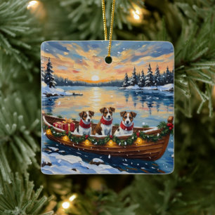 Jack Russell Terrier Weihnachtsboot Feiertage Keramikornament
