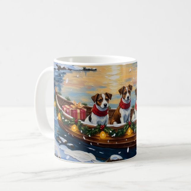 Jack Russell Terrier Weihnachtsboot Urlaub Kaffeetasse (Vorderseite Links)